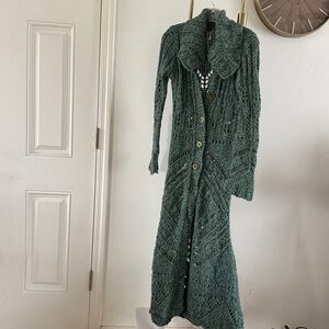 Free People Wool Mohair Long Floor Length Vintage Knit Sweater Coat Small